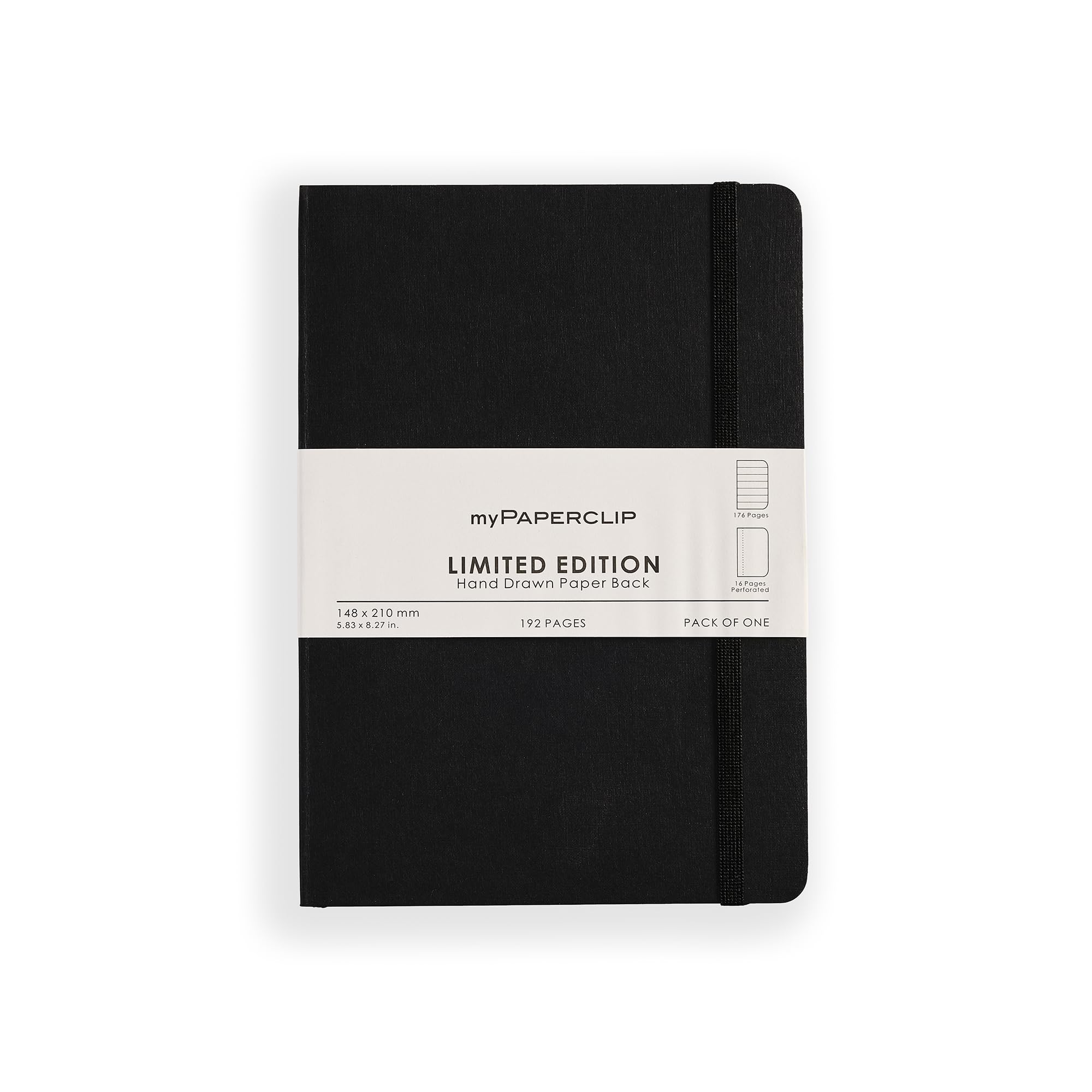 Limited Edition A5 Ruled Notebook | 192 Pages, 100 GSM, Soft Cover, A5 (5 .83 x 8.27 in) | Flat Lay Design | Bookmark, Elastic Closure | Black