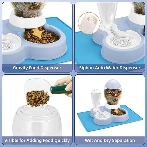 Miniatura 4 de ShineMe Comedero automático para gatos y dispensador de agua, recarga por gravedad 2 en 1 fácilmente juego de cuencos de comida y agua para perros