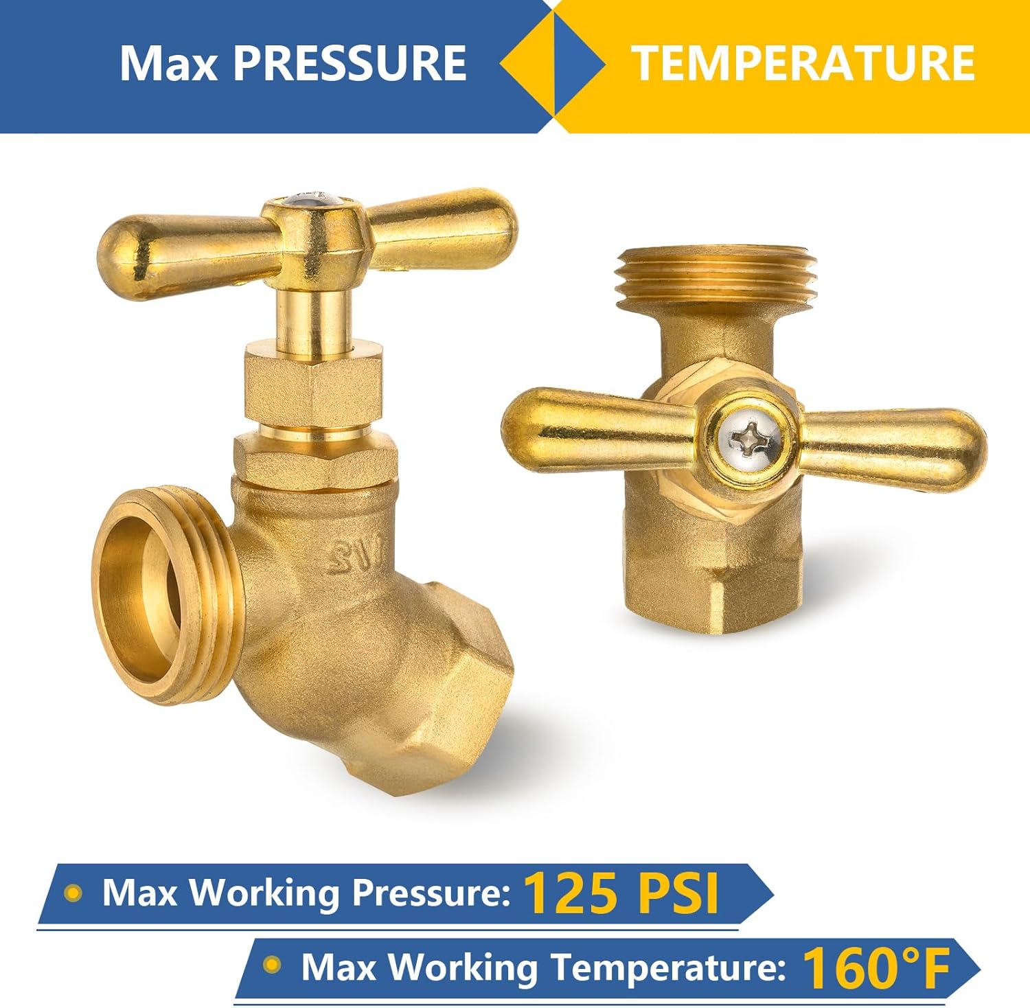 10PCS GUOFIS Hose Bibb Valve,1/2" FIP Inlet X 3/4" MHT Garden Valves,No-kink,Heavy Duty Brass(BIBCOCK016-10Pack)