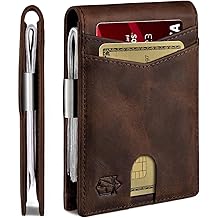 Genuine Leather Wallet for Men 12 Card Slim Mens Wallets Bifold RFID Blocking with Money Clip &amp; ID Window Thin Minimalist Card Holder Wallet with Gift Box