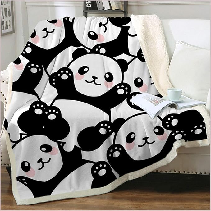 Jurllyshe Panda Throw Blanket Panda Plush Sherpa Fleece