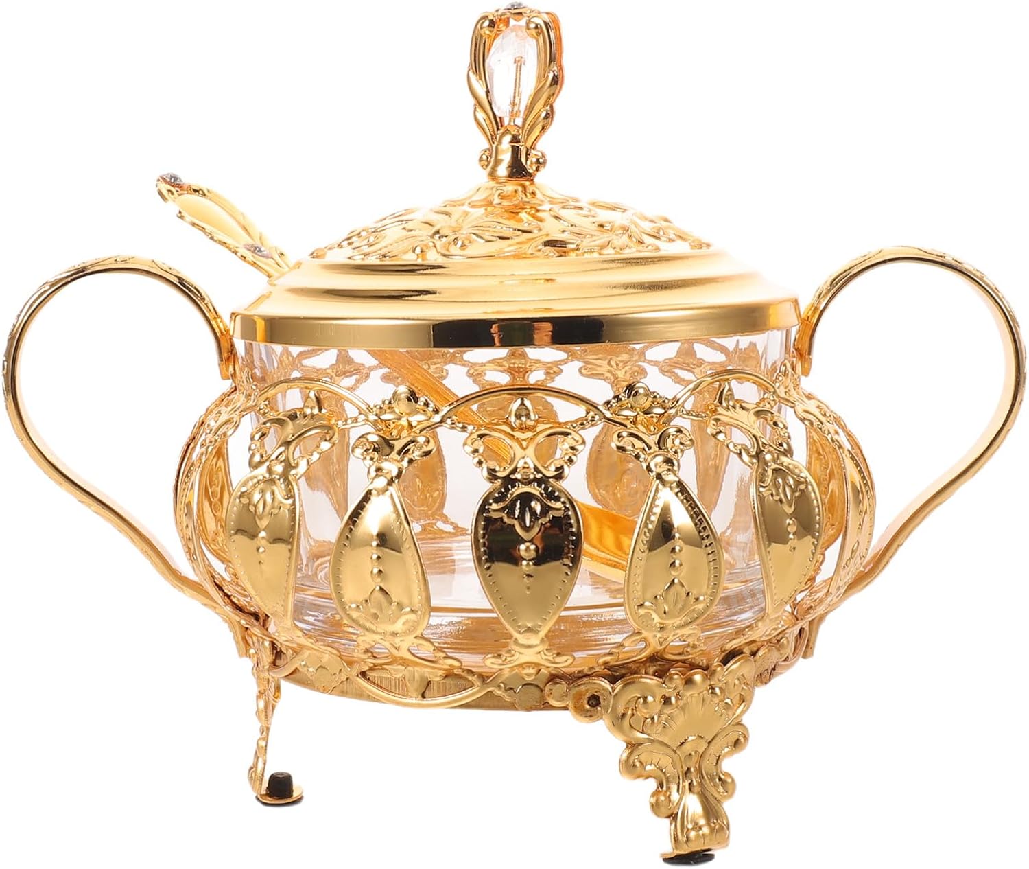 1 Set Metal Sugar Bowl with Lid for Kitchen Countertop - European Style Seasoning Container with Small Spoon - Salt & Sugar Jar for Home Hotel Restaurants