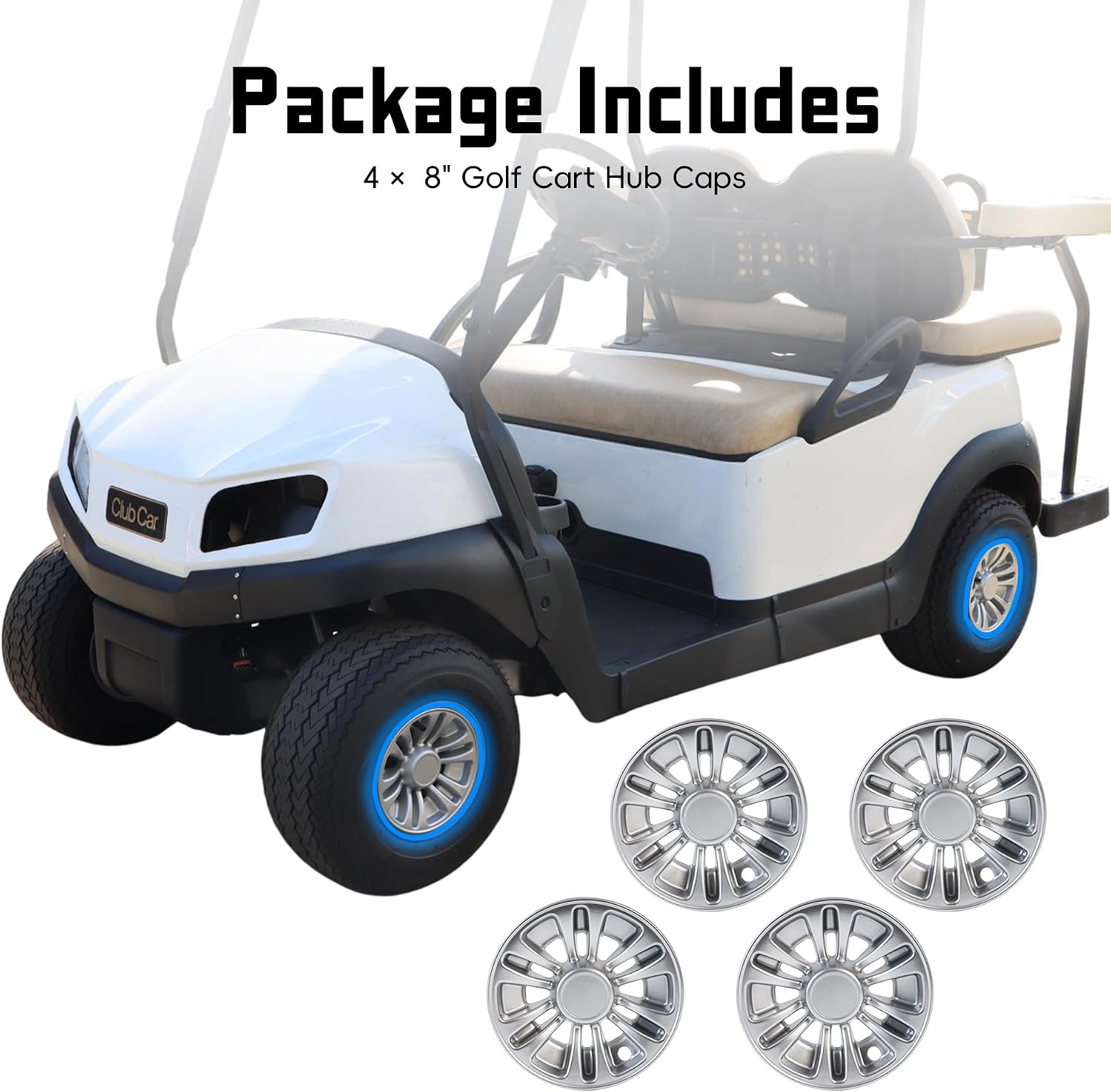8 Inch Golf Cart Hub Caps, 4PCS Electroplating Wheel Center Caps for EZGO Club Car Yamaha Golf Cart Wheels, PP Plastic Tire Hub Covers Wheel Rim Covers