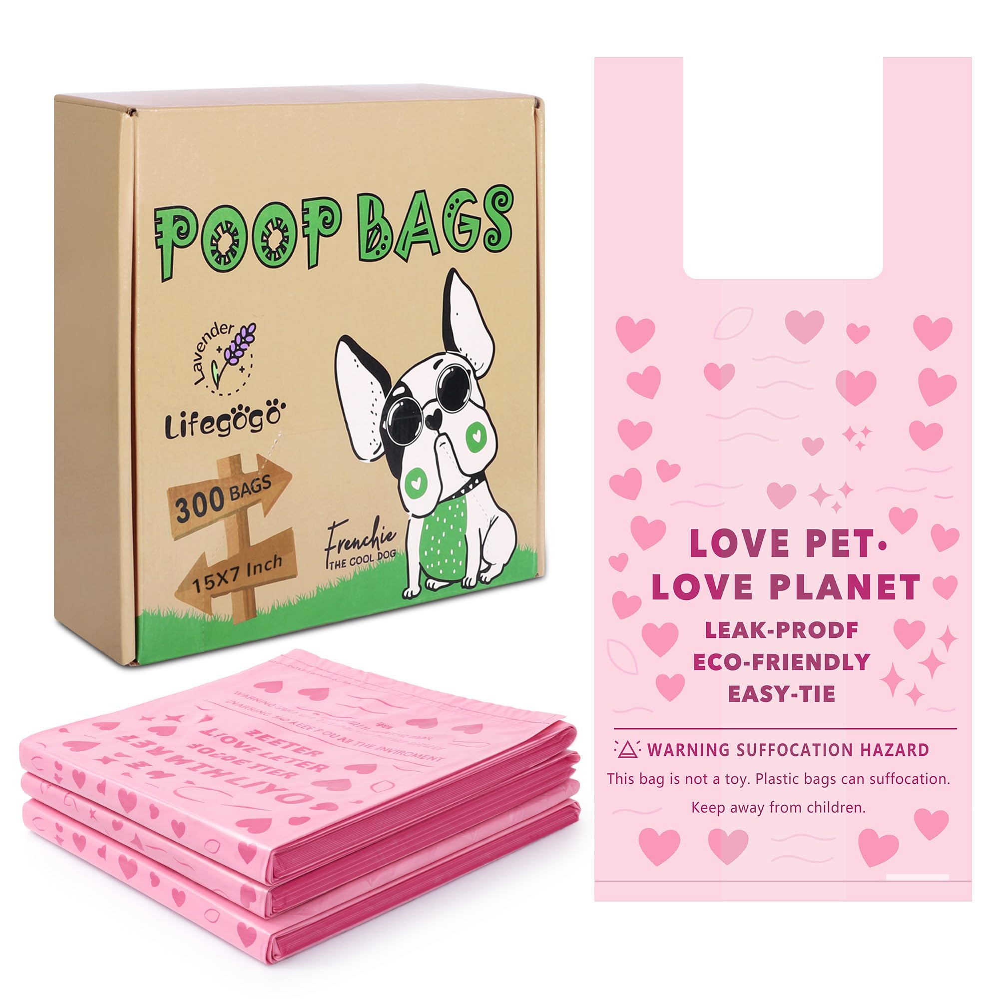 Dog Poo Bags with Handles: 300 Counts Extra Strong Leak-Proof Dog Waste Bags Lavender Scented Plastic Poop Bag for Outdoor Walking