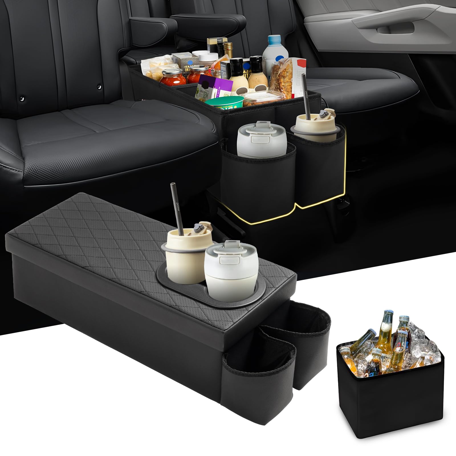 Mixsuper Liner Car Seat Organizer for Kia Sorento 2021-2026, Console Organizer Backseat Box with Cup Holders for Kia Sorento, Kids Toys Baby Supplies Dog Toy Box Storage Bin Travel Accessories