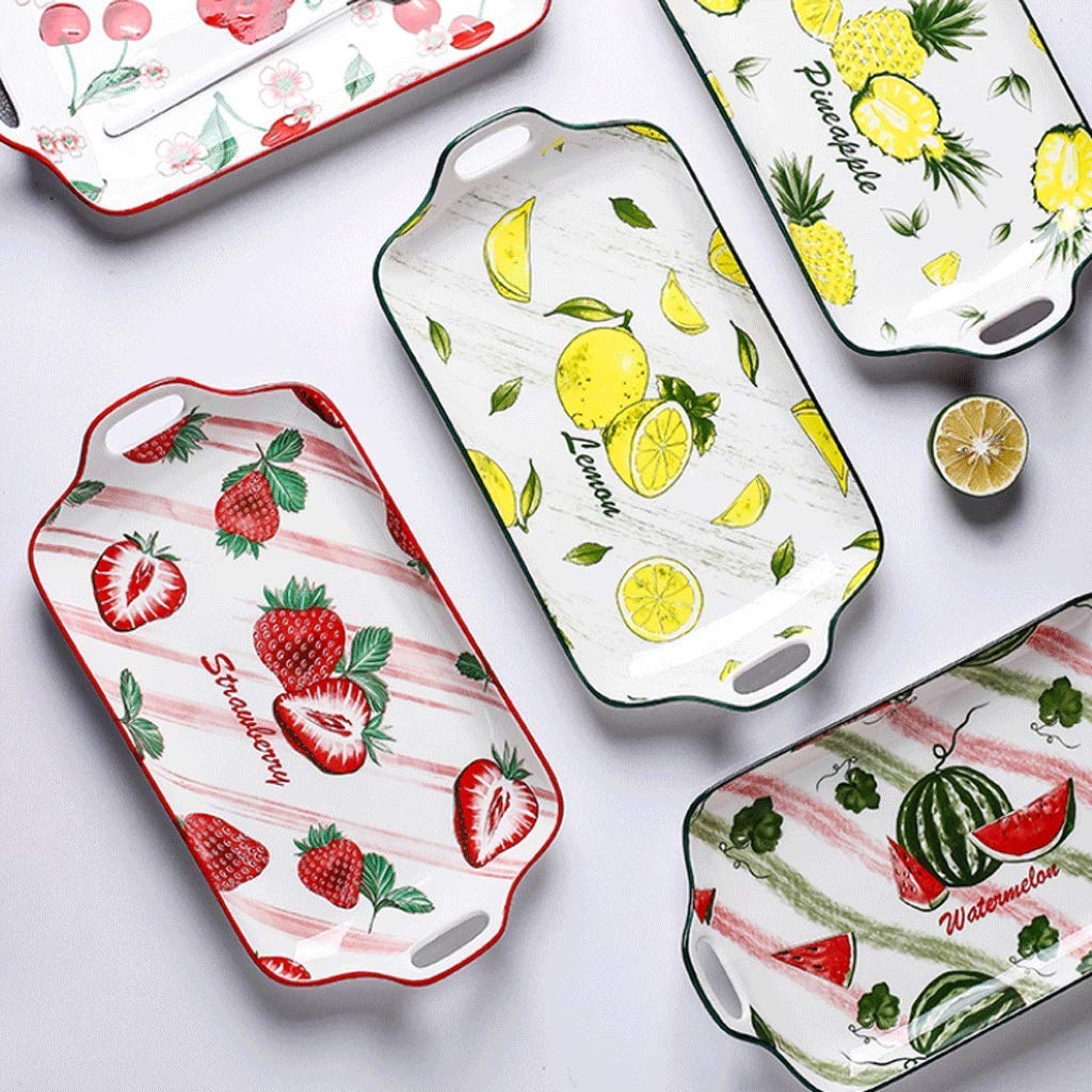 Dinner Plates Binaural Plate Ceramic Household Plate, Rectangular Creative Cutlery Set Suitable for Hotel/Home Tray, Breakfast Dessert Plate Appetizer Dessert Snack Plate