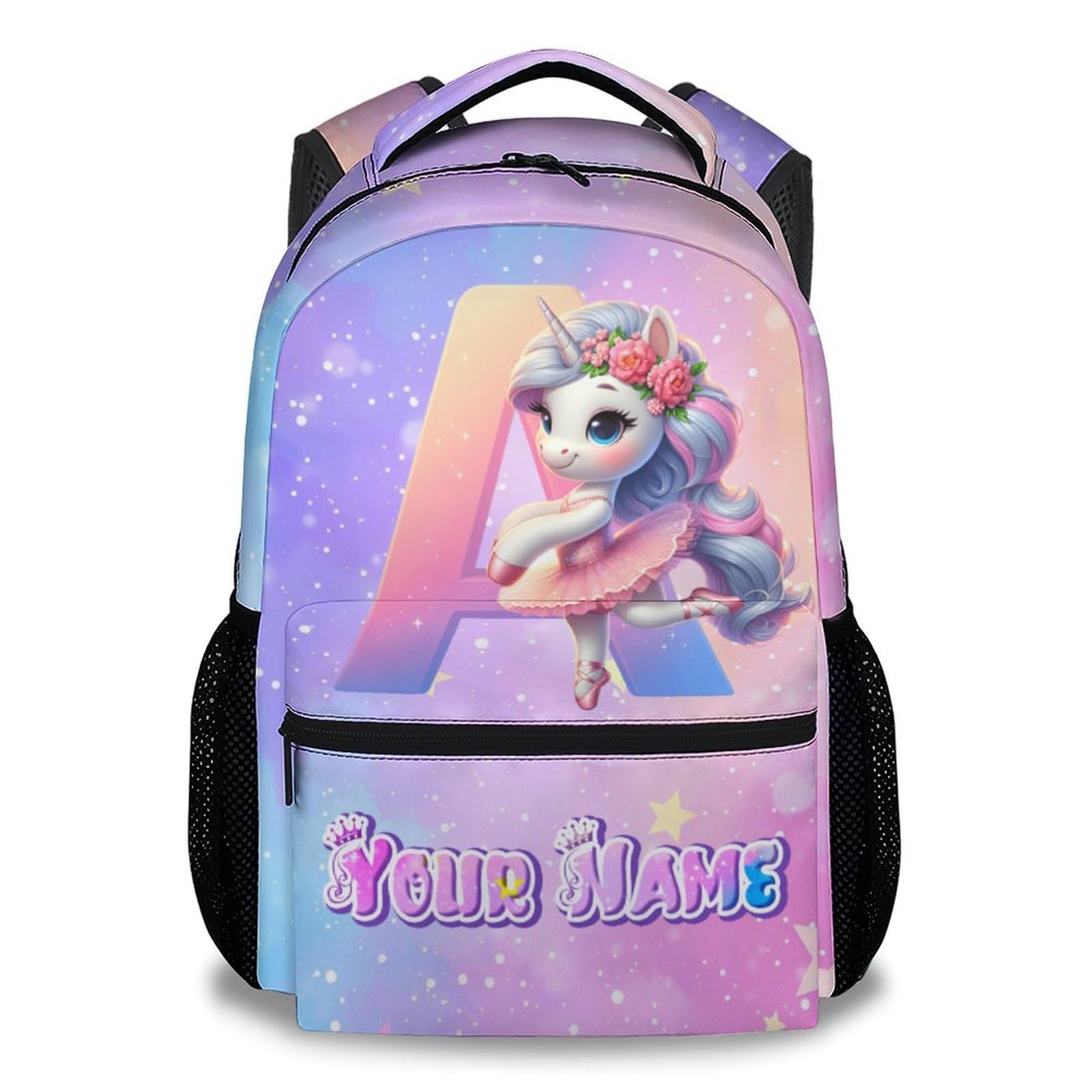 Personalized Backpacks for Kids, Unicorn Backpack for Girls Women, Custom Name Bookbags Initial School Bag, 17 Inch Girls Monogram Bookbag