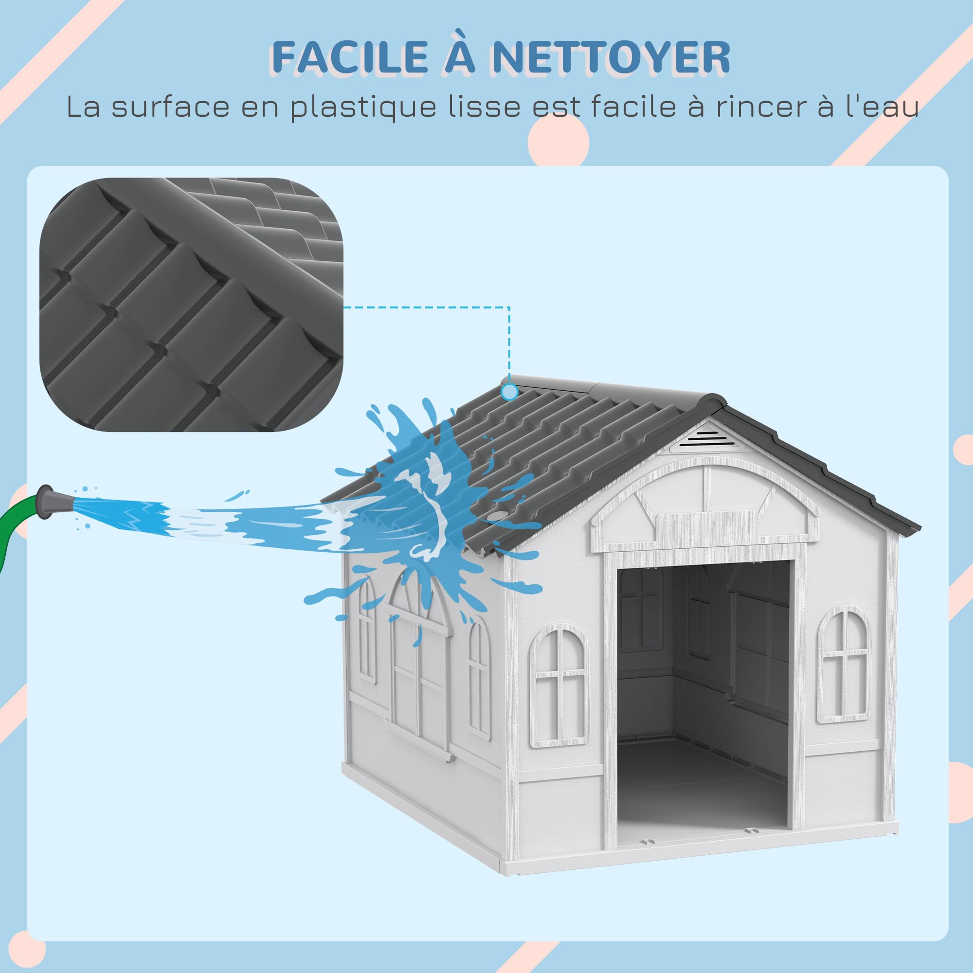 PawHut Niche d'extérieur en PP Blanc pour Chiens de Petite et Moyenne Taille - 65 x 75.7 x 63 cm