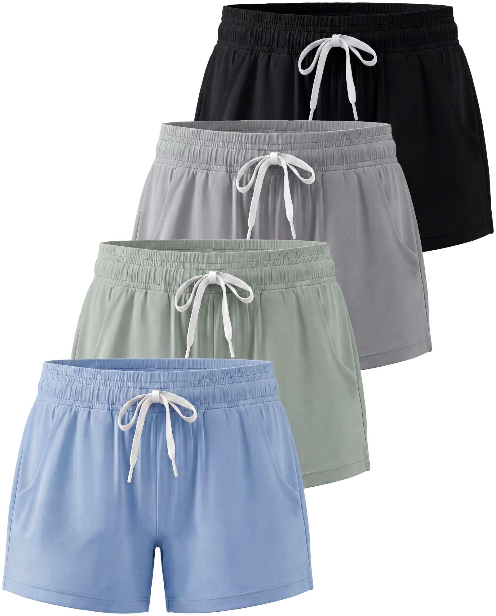 Real Essentials 4 Pack Girls' Dry Fit Shorts Athletic Running Teen Kids Basketball Pockets