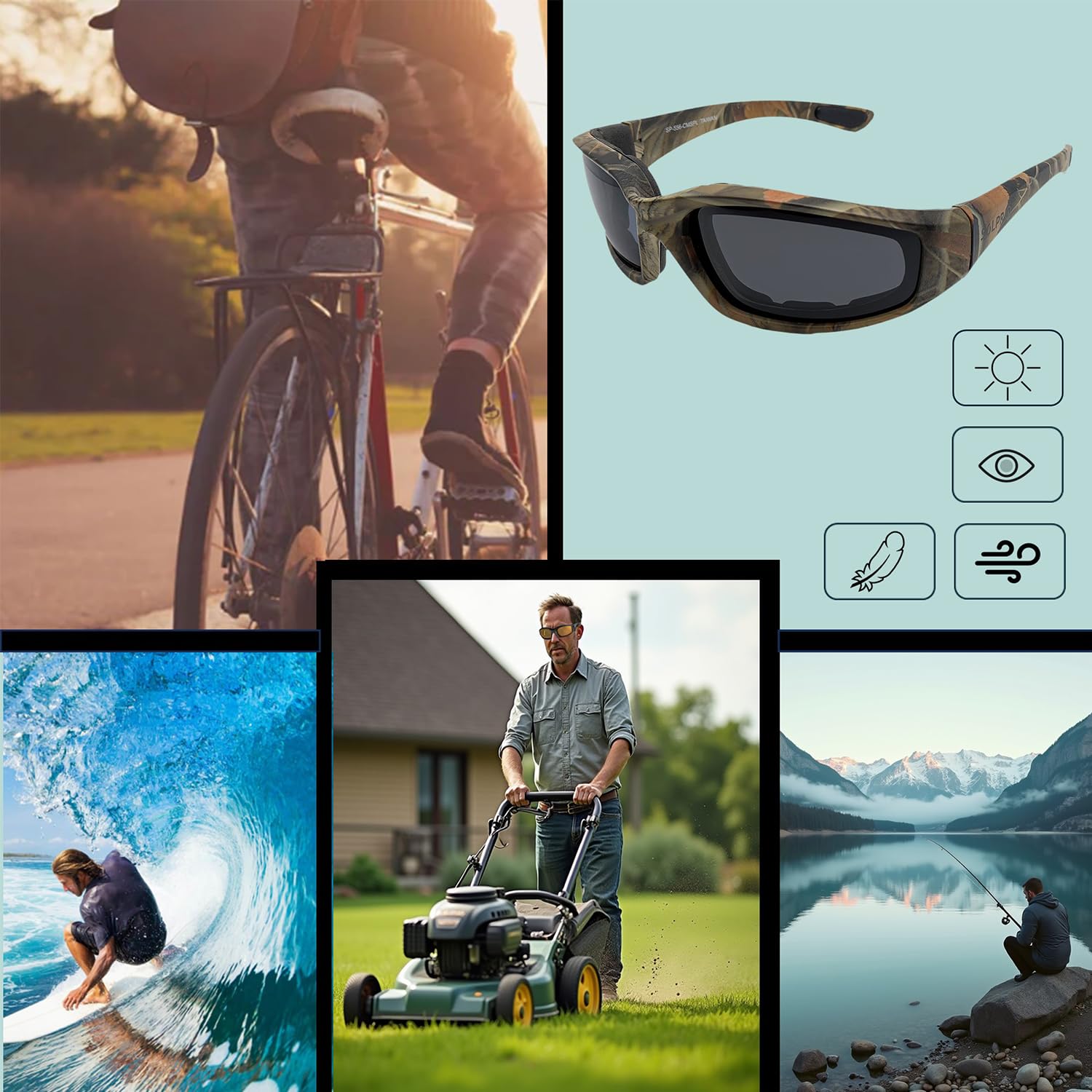 SOL PRO Motorrad-Reitbrille, gepolstert, polarisierte Gläser, TR90, schwimmender Rahmen für Outdoor-Aktivitäten, Sport und Angeln