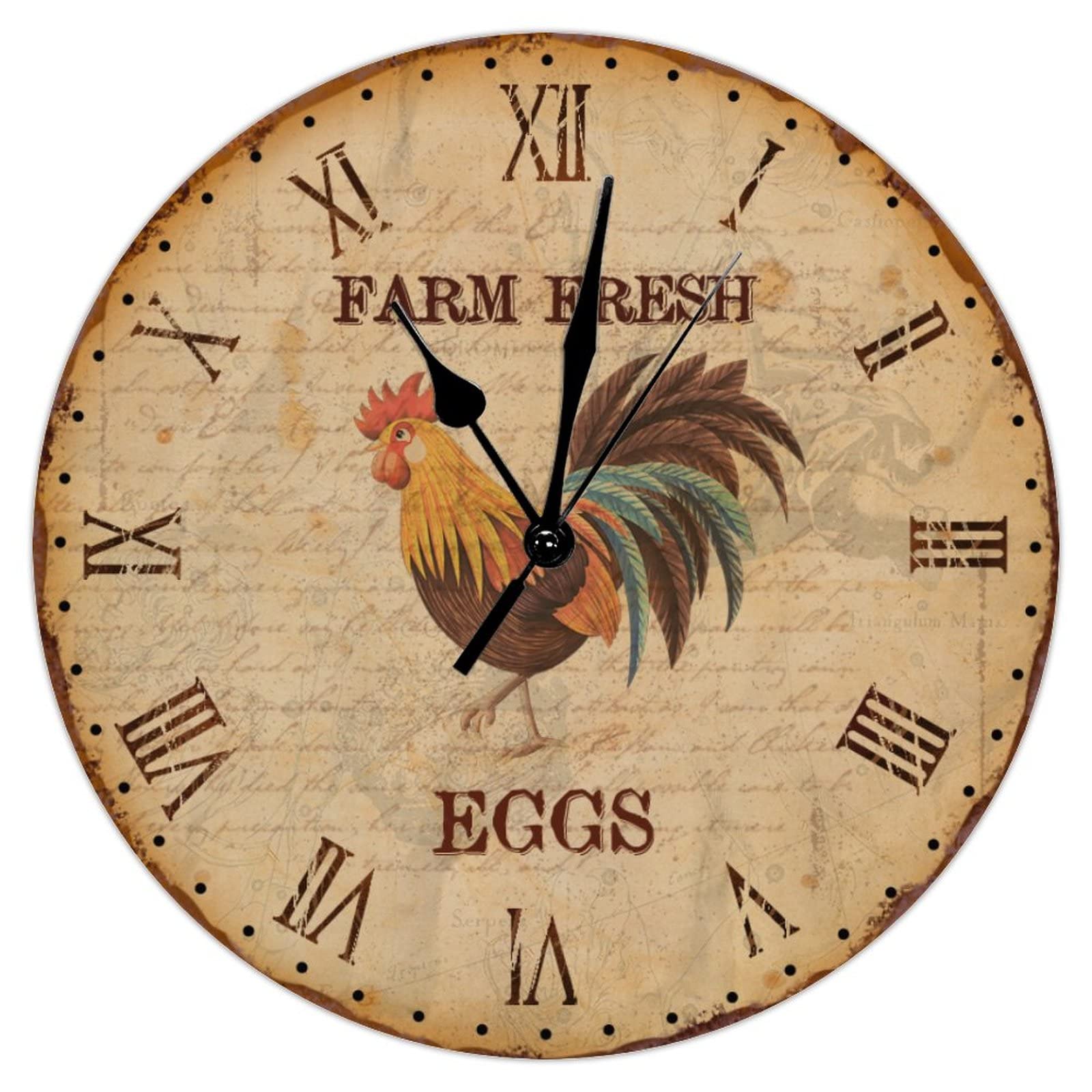 Horloge murale rustique coq et œufs frais 30,5 cm pour décoration vintage de cuisine