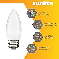 Vista 3 de Sunlite Bombilla LED B13 Torpedo decorativa, 7 vatios (60 W = ), 500 lúmenes, 120 voltios, regulable, base E26, 90 CRI, certificación ETL, torpedo