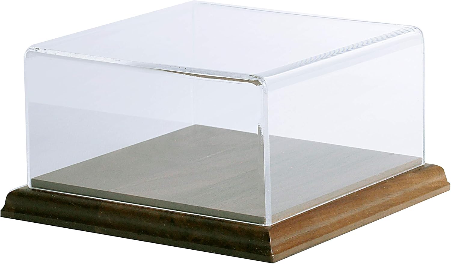 Acrylic Box Case with Walnut Base 2-3/8"H x 4" W x 4" D | Short Display Box | Low Profile Display Cube
