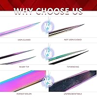 Vista 5 de Juego de 4 pinzas para extensión de pestañas, herramienta profesional aplicadora de pestañas, pinzas rectas y curvadas de acero inoxidable