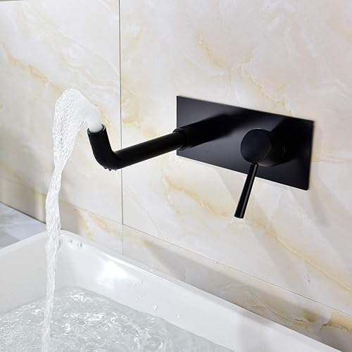 Miniatura 3 de Grifo de baño de montaje en pared, grifo de recipiente negro, grifo giratorio de 360 ° de latón mezclador y válvula áspera incluida, BB6083C