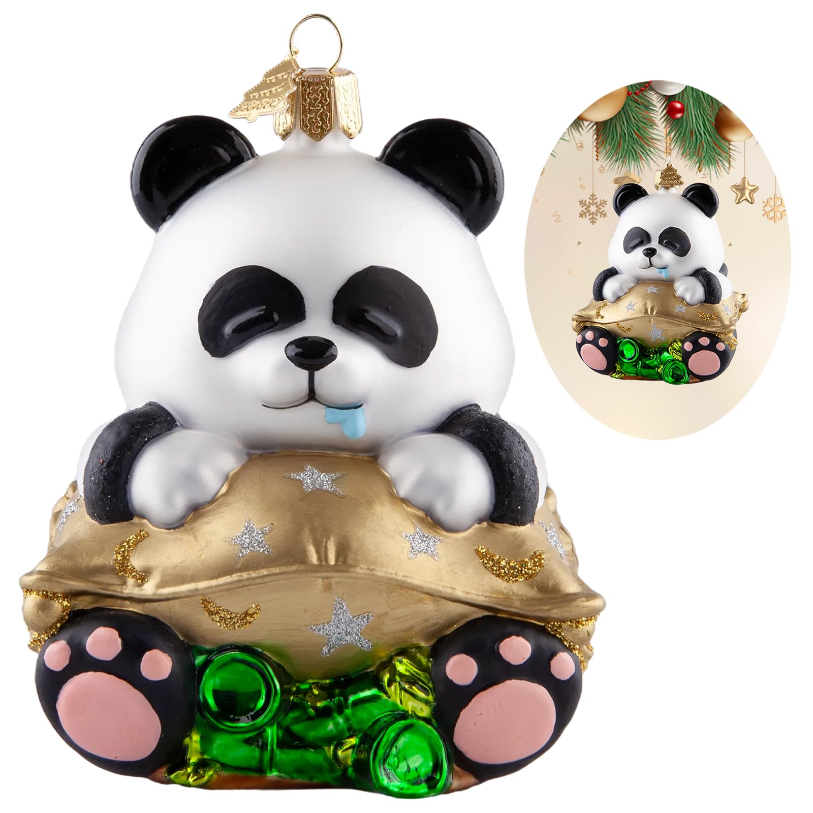 Figurines de la collection Panda Watcher à suspendre décoration arbre Noël verre soufflé
