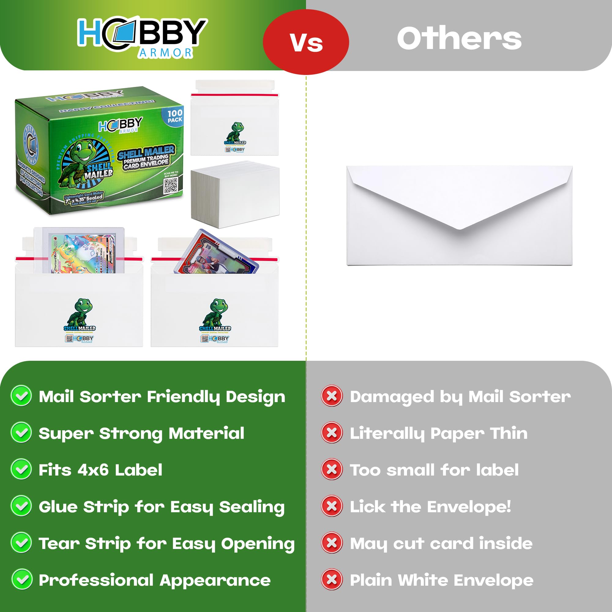 100 Pack Shell Mailer Trading Card Envelopes by Hobby Armor 7 x 4 35 Trading Card Mailers for — view 4