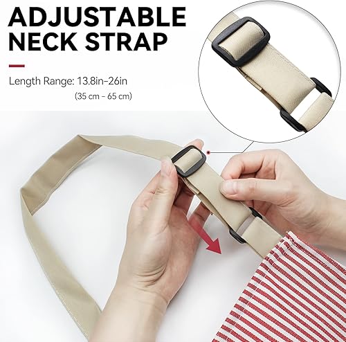 Miniatura 4 de NLUS Paquete de 2 delantales de cocina para mujeres con bolsillos, delantales de cocina ajustables, delantales de chef para mujeres y hombres (rayas