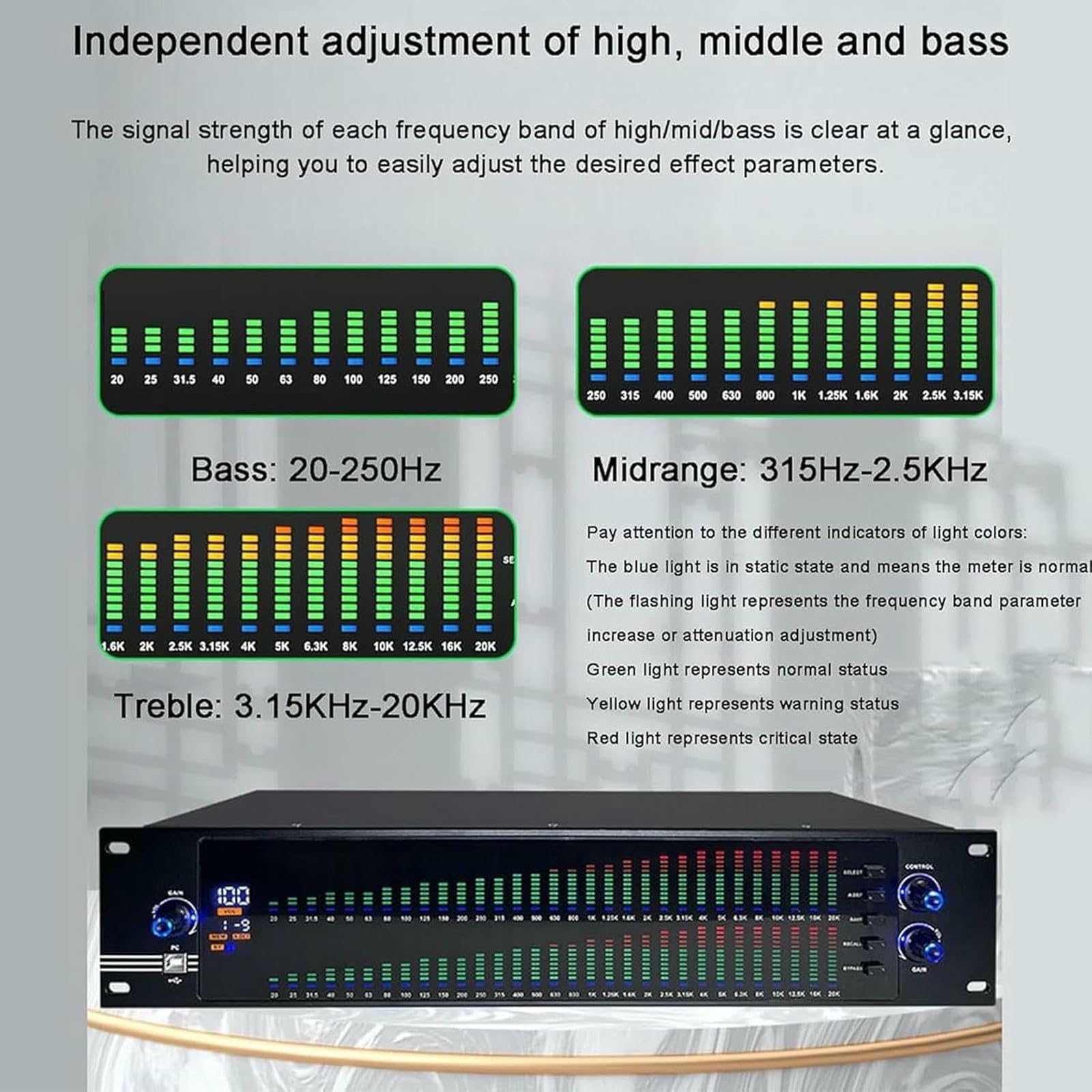 Portable 31 Bands EQ, Equalizzatore Grafico A 2 Canali Professionale, per Canto da Palcoscenico, Spettacoli di Band, Studi di Registrazione
