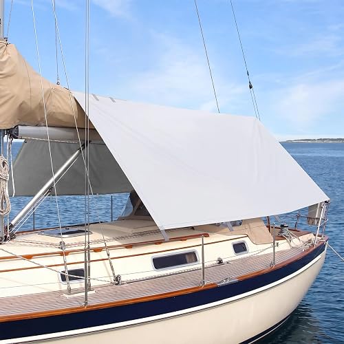 SATINIOR Sailboat Awning 96.06" x 100" 600D Gray Heavy Duty Waterproof Marine Sun Shade Sail Cover 34.06" Side Opening with Invisible Tape Fixing Rope for Boom or Cockpit UV Protection