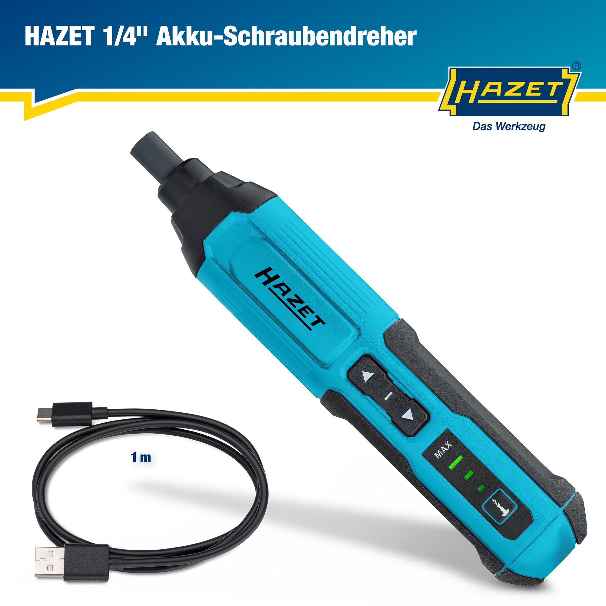 HAZET Akku-Stabschrauber 9230B-2, 1/4 Zoll (6,3 mm) Sechskant, 4 V / 2 Ah