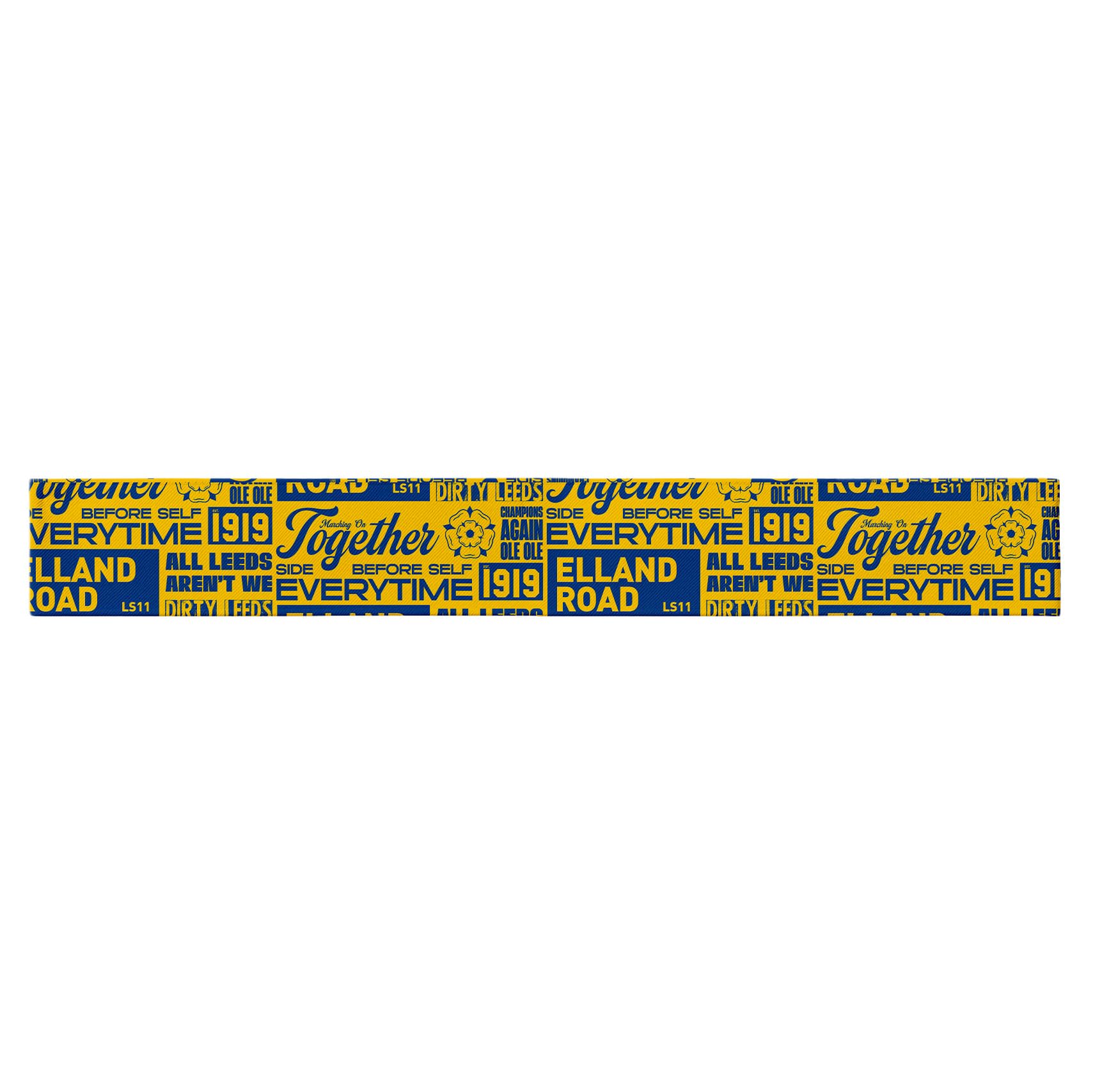 British Made Gifts Yellow Leeds Word Montage - Knitted Eyelet Football Scarf - & Blue