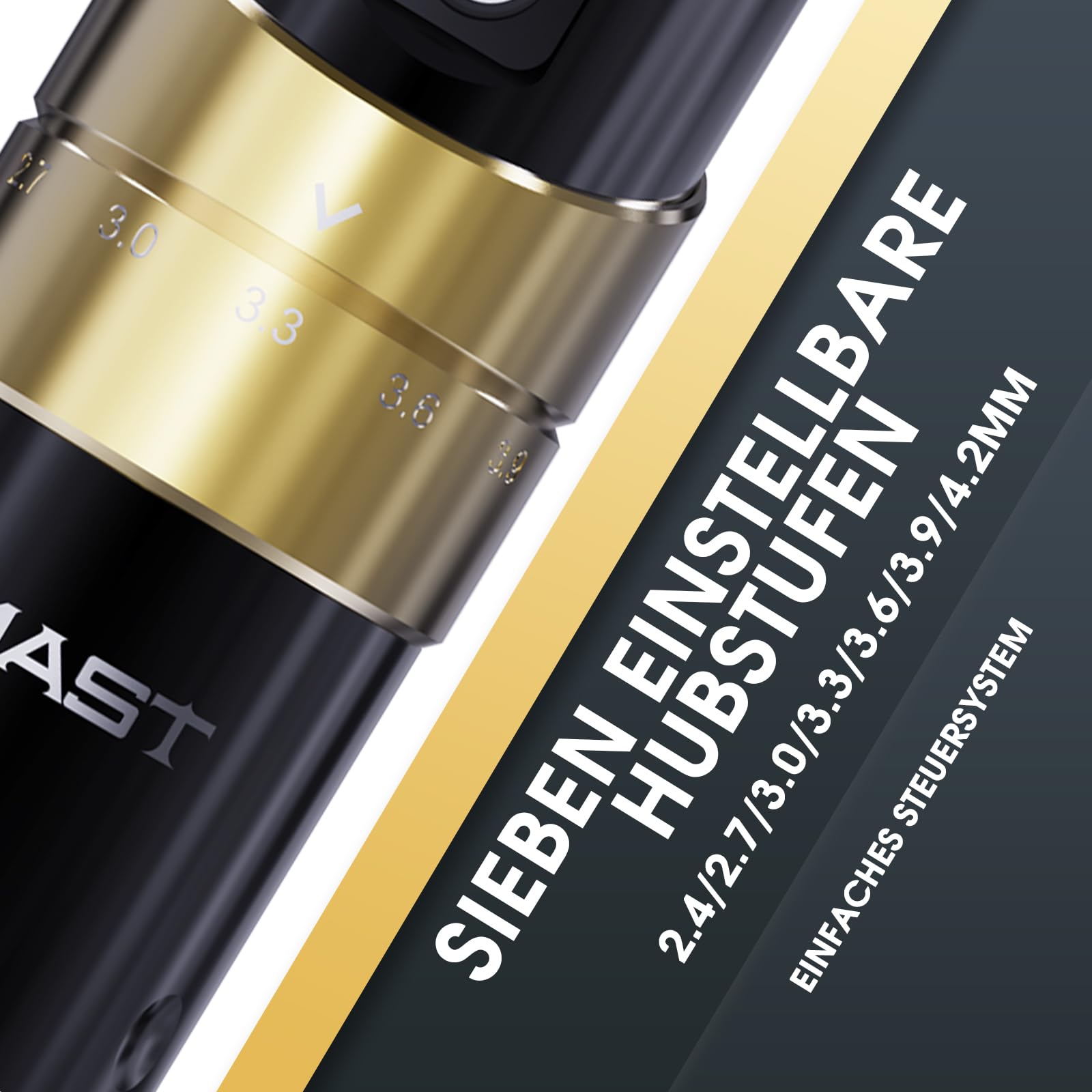 Mast Flip3 Maschine Tattoo Pen ohne Kabel Rotative Tattoo Pistole mit 7 verstellbaren Schlägen 2.4mm - 4.2mm mit 2pcs Batterien 1800mAh Ideal für Anfänger und Tätowierer