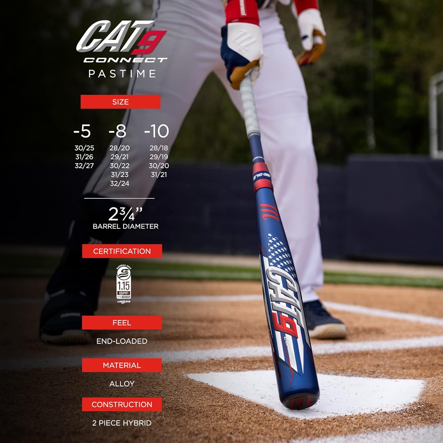 Marucci CAT9 Connect Pastime USSSA Senior League Metal Baseball Bat, 2 3/4" Barrel : Sports & Outdoors
