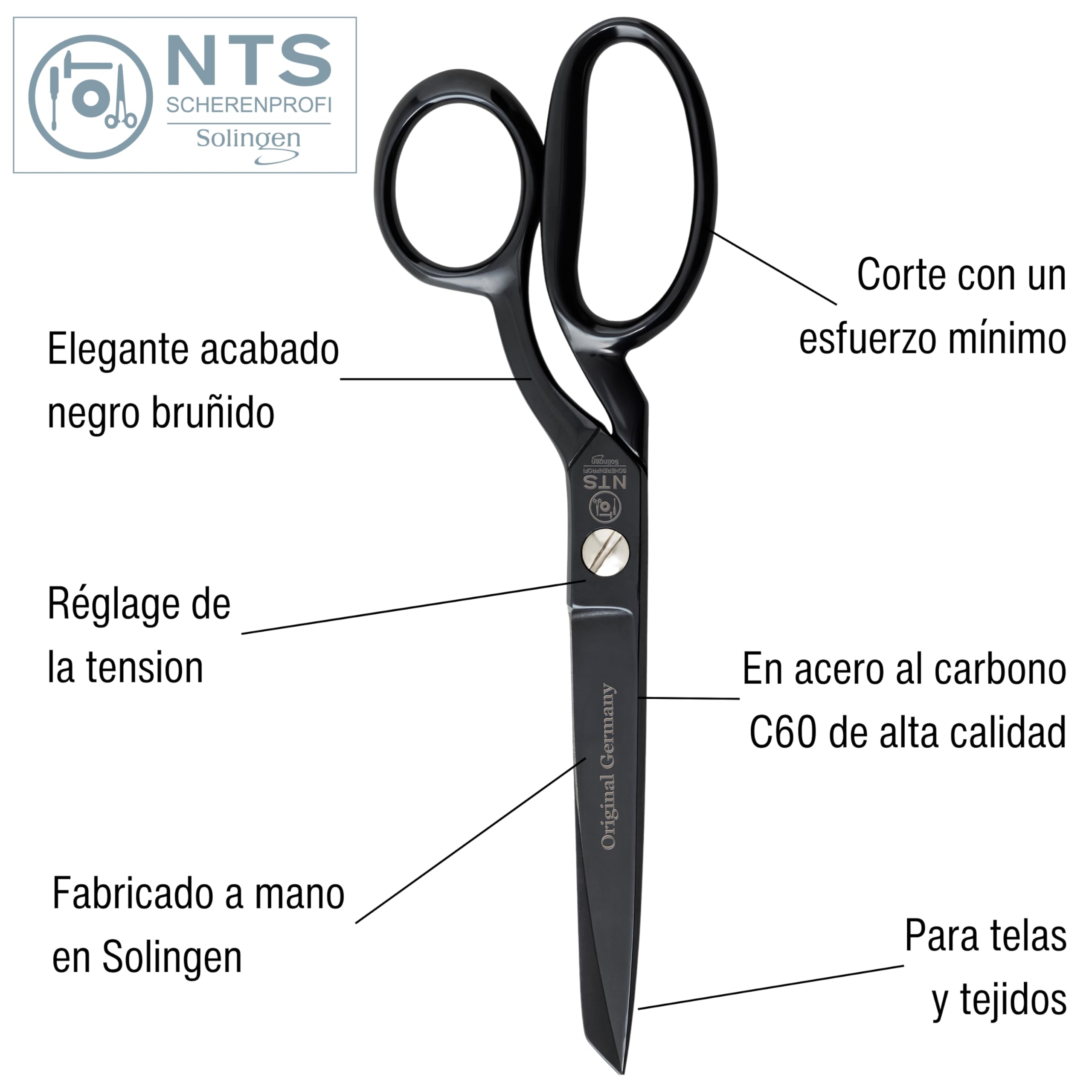 Black Edition | Tijeras de sastre | Tijeras de tela | Tijeras de acero al carbono | Negro bruñido | Super afiladas | Fabricado en Solingen | 23 cm = 9,0"