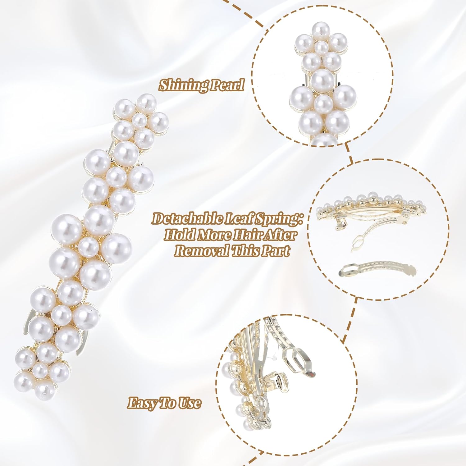 2Pcs Pearl Clips for Hair,Elegant Flower Pearl Barrette Jewelry Accessories for Women Hair Barrettes Wedding Brides Party Daily Use Christmas Gifts - Image 3
