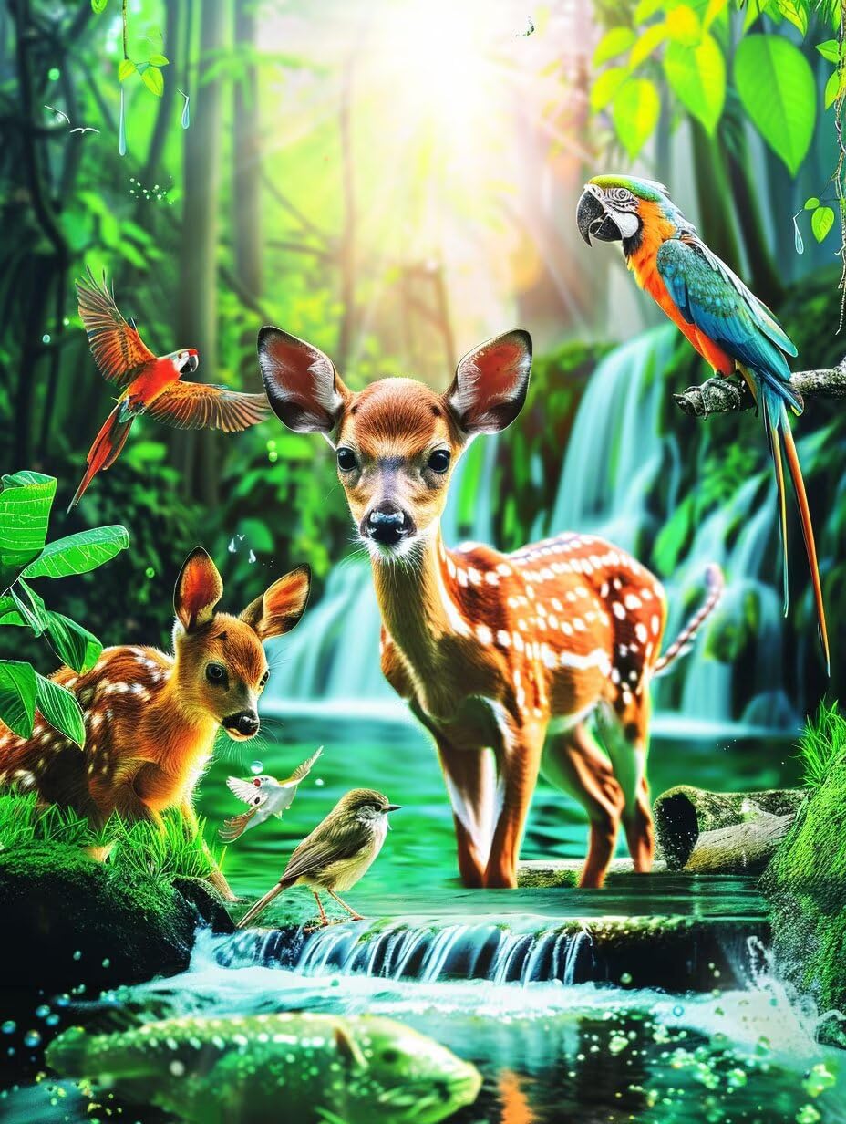 Diamond Painting Reh Malen Nach Zahlen Erwachsene, 5D Diamant Painting Bilder Papagei Diamond-painting Mosaikherstellung Bastelset Kinder ab 6 Jahre, Deko Wohnzimmer, Mädchen Geschenke 70x100cm 6X-961