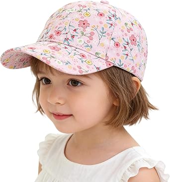 Girls-Floral-Baseball-Cap Toddler-Adjustable-Sun-Hat-Ponytail-Trucker-Hat | Kids toddler girls cute floral brethable cap,adjustable strape fit ponytail opening for outdoor play travel and sunny days