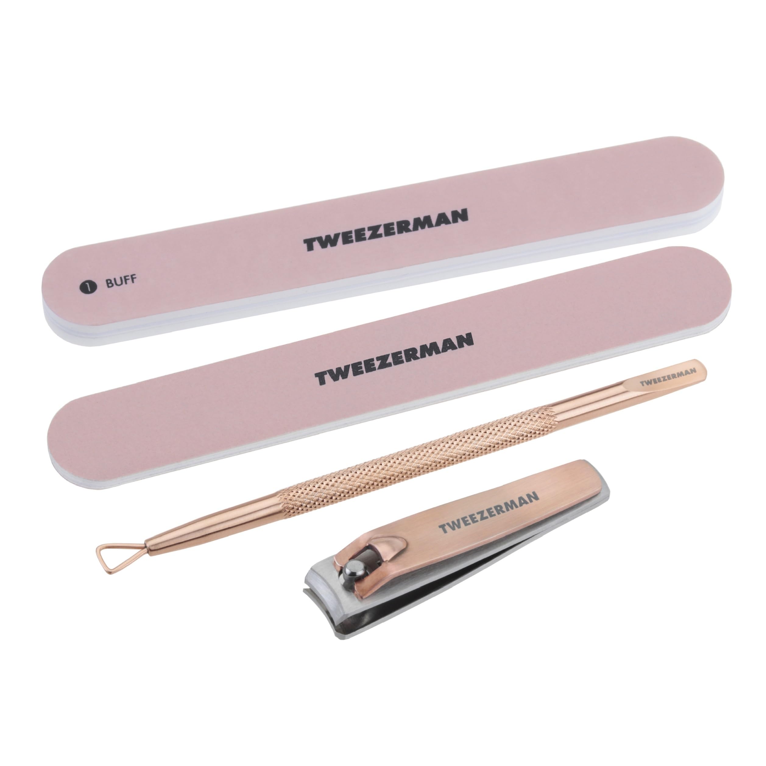 TWEEZERMAN Set de manucure, 4 pièces de soins des ongles, y compris un coupe-ongles, or rose