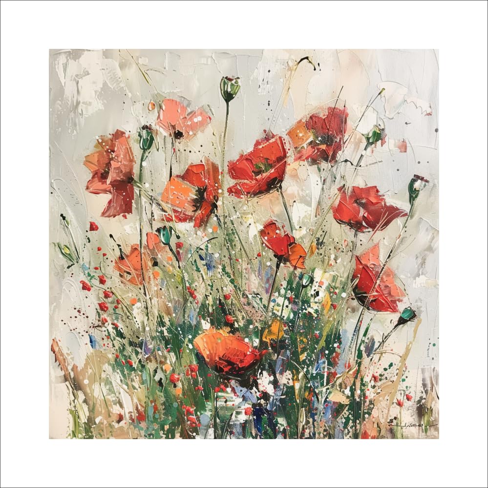 1x1 Ft Abstract Poppy Field Vinyl Wall Sticker – Floral Art Poster with Red Flowers – Waterproof Peel & Stick Poster for Living Room, Bedroom, Office, Café Décor (Poppy Field Flower)-image-42