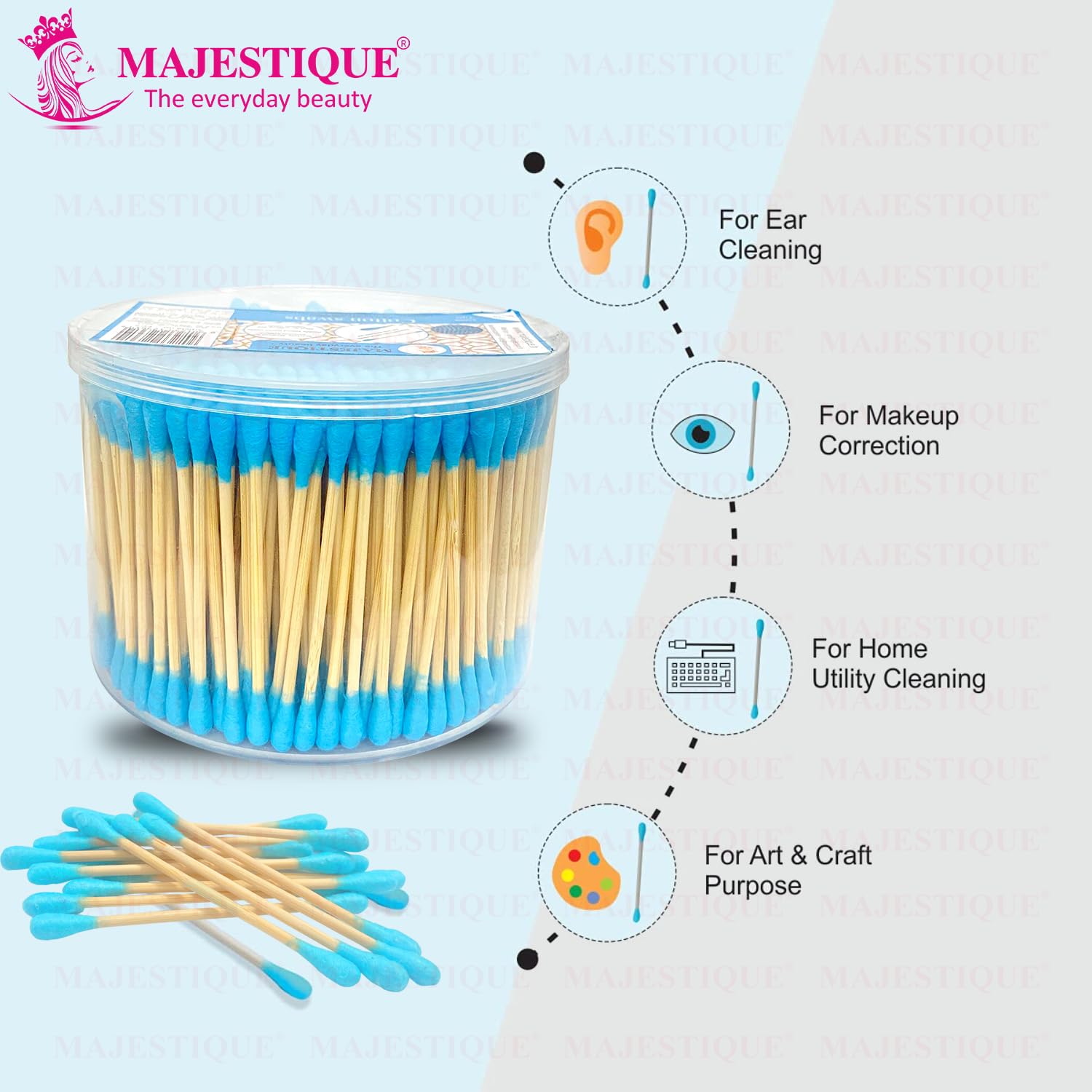 Majestique 500Pcs Round Heads, Ear Cleaner Buds 100% Biodegradable & Environment-Friendly Cotton Swab Stick Multi-Functional Tool for Cleaning Needs - (Pack of 2) 1