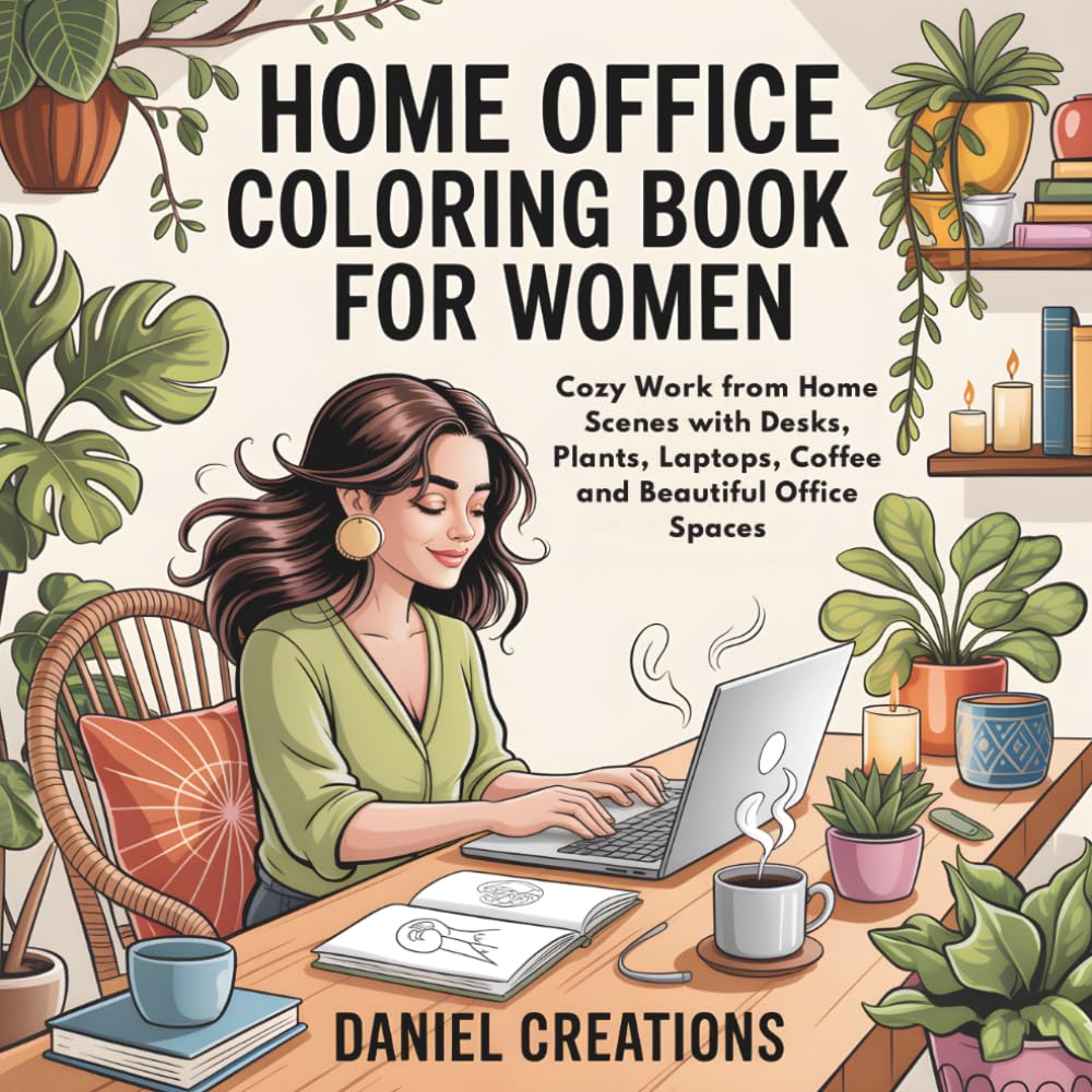 Home Office Coloring Book for Women: Cozy Work from Home Scenes with Desks, Plants, Laptops, Coffee and Beautiful Office Spaces