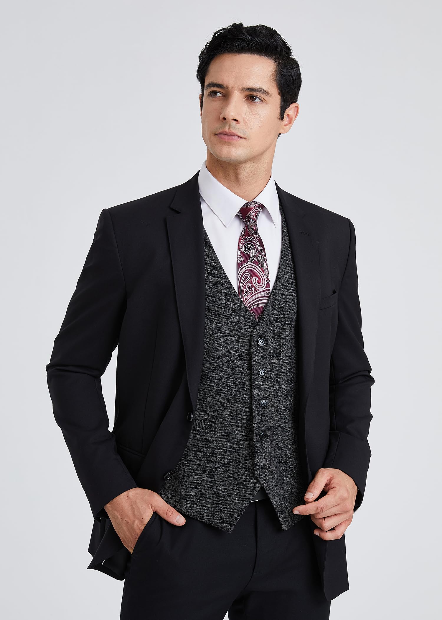 HISDERN Gilet Da Abito Da Uomo Formale Matrimonio Tinta Unita Classico Elegante Senza Maniche Casual Cerimonia Cotone Panciotto XS-4XL