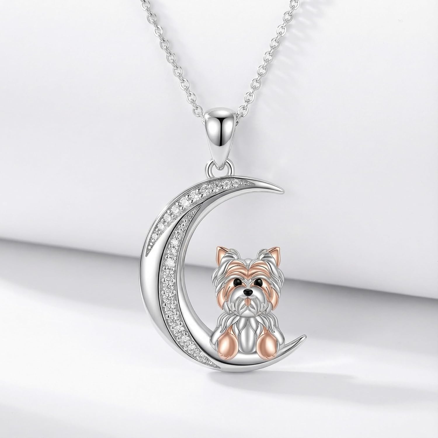 Yorkie Necklace for Women Sterling Silver Moon Pendant Necklace Animal Jewelry Gift for Women - Image 4