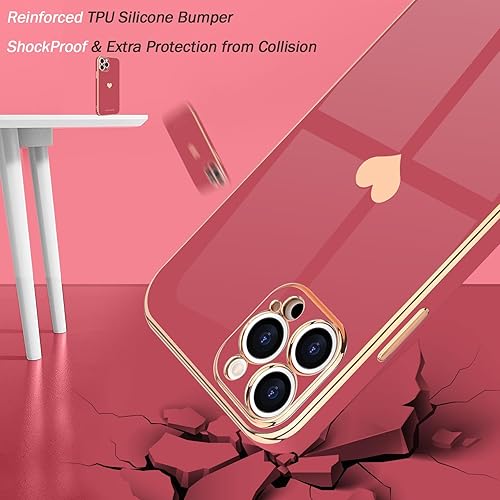 Miniatura 5 de Teageo Funda compatible con iPhone 14 Pro Max para niñas y mujeres, funda suave con diseño de corazón de amor, protección de cámara elevada, de