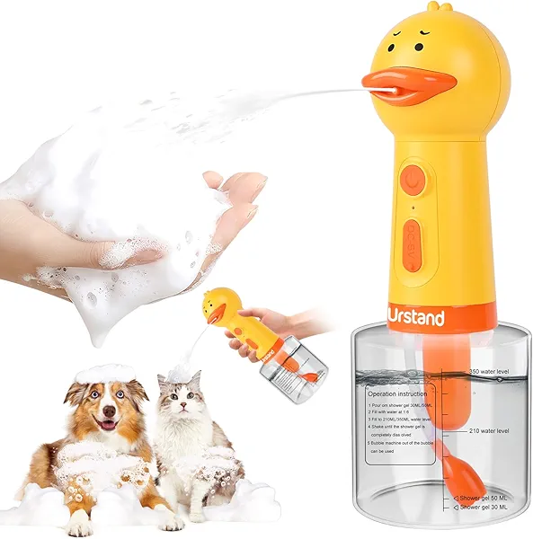 Urstand Dog Foaming Soap Dispenser, Automatic Electric Dog Shampoo Foamer Sprayer, Rechargeable Ducky Foaming Dog Shampoo Sprayer for Dog and Cat Bathing, Bathroom, Kitchen, Toilet Cleaning