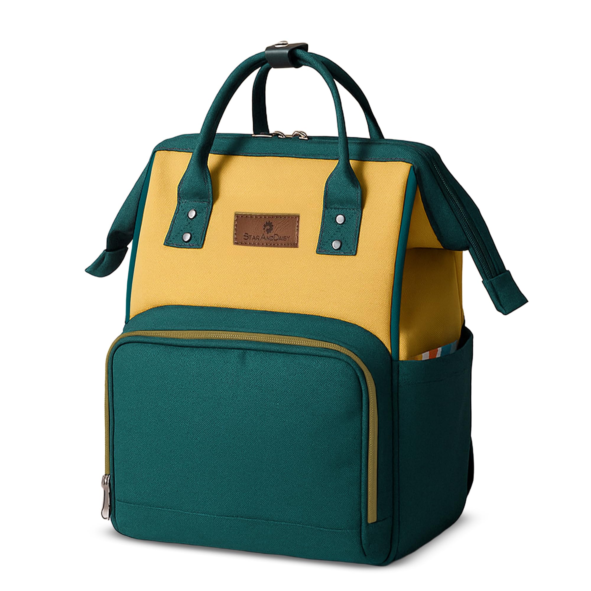 StarAndDaisy Baby Diaper Bag for Mother Travel/Maternity Bag with Multi-Compartments, Insulated Bottle Pockets, Waterproof (Dark Green Yellow)