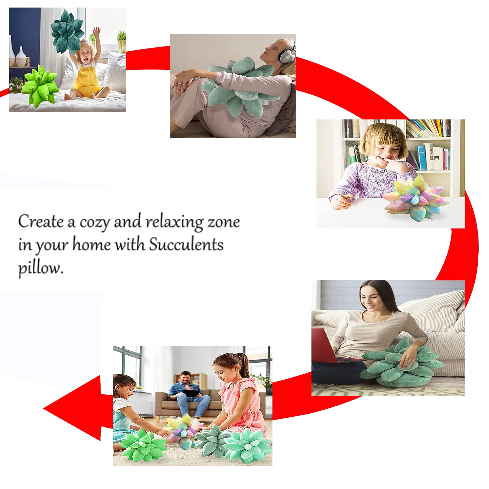 Cuscino Decorativo A Forma Di Pianta Grassa, 55 Cm, Peluche 3D Morbido, Per Divano E Camera Da Letto, Verde - 2