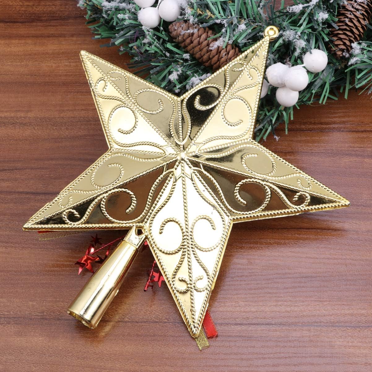 Christmas Star Tree Topper Xmas Gold Star Tree Toppers Tree Ornament for Xmas New Year Holiday Home Office Indoor Tree Decoration