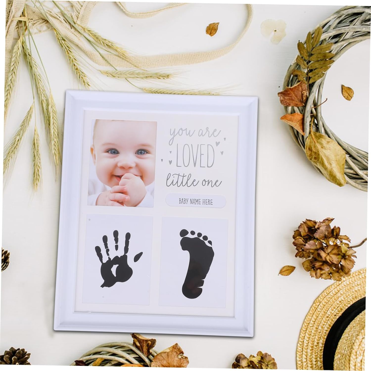 Newborn Handprint and Footprint Frame for Baby First Year Milestones