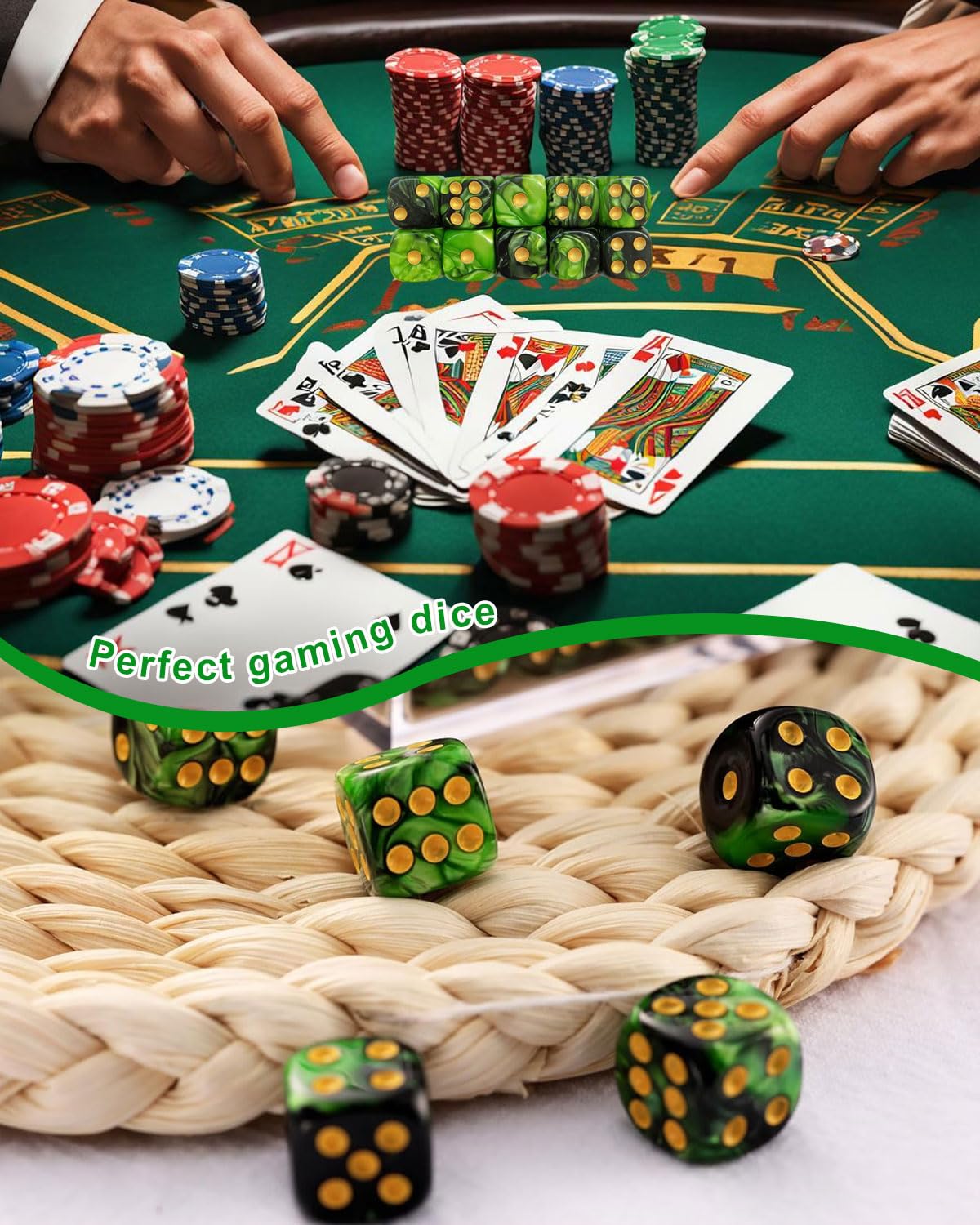10 PCS Dados,16mm D6 Dado Acrílicos,Dados Verde-Negro con Bolsa de Tela,para Juegos de Mesa,Rol,Mesa,Lecciones de Matemáticas