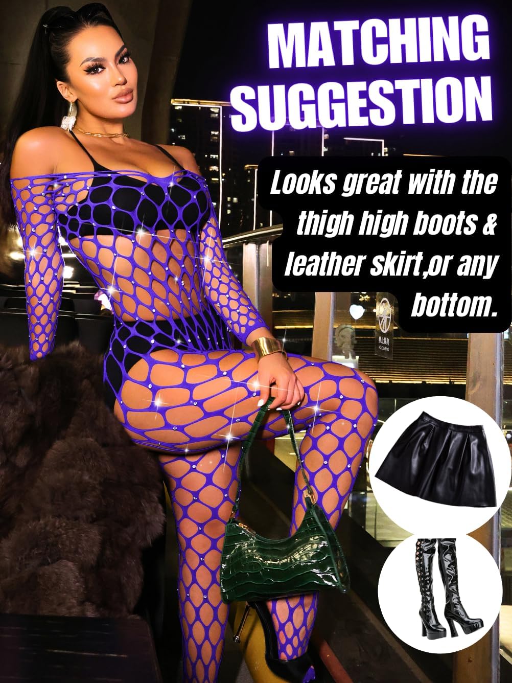 Fishnet Jumpsuit Fits All Size, Rave Outfits Sparkly Rhinestone, Sexy Exotic Dancewear For Women Plus Size - Image 5