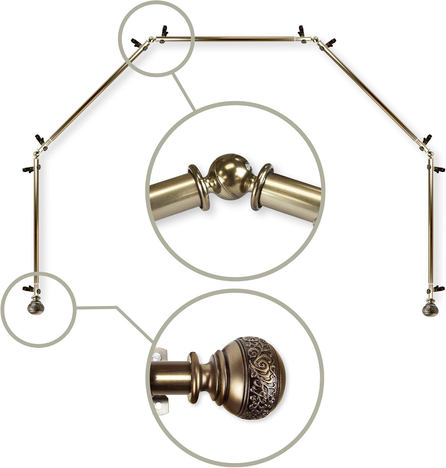 13/16" Nathan 5-Sided Bay Window Curtain Rod - Cocoa