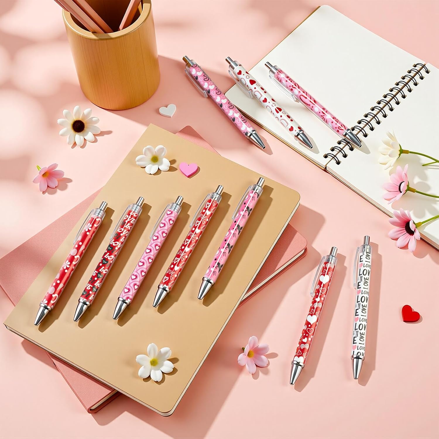 100 Pcs Valentine's Day Ballpoint Pen for Office Supplies Cute Cartoon Retractable Heart Love Gel Ink Pen Cute Cartoon Pens for Office Home Gifts Present