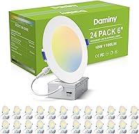 DAMINY 24 Pack 6 Inch Canless LED Recessed Lights, 5CCT Selectable Ultra-Thin Wafer Ceiling Lights, 10W 1100LM Dimmable High Brightness