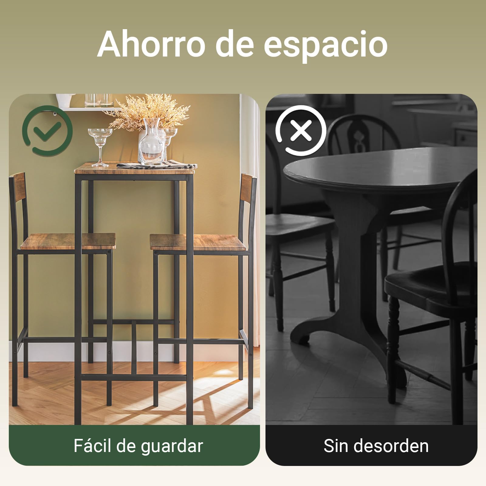 SoBuy Conjunto Mesa Alta de Cocina con 2 taburetes Altos – Mesa Barra Cocina 100 cm Altura – Ahorra Espacio para Comedor pequeño o balcón – Estilo Industrial Madera y Metal OGT03-XL
